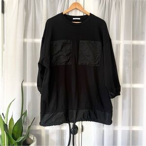 ZARA Black Double Chest Pockets Cotton Knit Dress with Drawstring HemSize Small